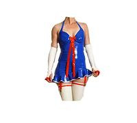 Puro Látex De Caucho Natural Para Mujer Falda Linda Guantes Conjunto De Medias Azul Marino Tamaño XXS-XXL, Azul,Azul,SG