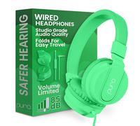 Puro Sound Labs PuroBasic Auriculares con Cable de Limitación de Volumen para Niños, Diadema Plegable y Ajustable con Micrófono, Compatible con Teléfonos Inteligentes, Tabletas y PC - Verde