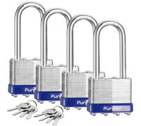 Puroma Lock - Paquete de 4 candados, grillete de 2 pulgadas de largo con 8 llaves, candados de acero endurecido de 40 mm con llave igual para cobertizos, puertas, vallas, caja de herramientas, uso en