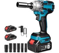 Purova Llave de impacto con batería de 550 N.m, 21V Pistola de Impacto Bateria, Llave Impacto de 1/2" Cuadrada, Taladro de Impacto Eléctrico, para Reparación de Automóviles (con 2 Batería)
