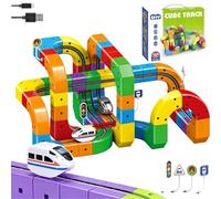 Purova Trenes de Juguetes para Niños, Set de Tren Eléctrico Klickrail, Juego de Carriles Eléctricos de Construcción, Sistema de Montaje 3D y Vagones Motorizados (Set de 123 Piezas + 2 Locomotoras)