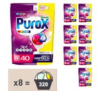 PUROX COLOR Detergente Lavadora Cápsulas (40 Lavados x8) - para ropa de color, elimina manchas, protege colores, totalmente enjuagable, ecológico, Doypack Multipack 8 Unidades