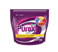 Purox Tricocaps Cápsulas Color de detergente, potente eliminación de manchas, limpieza profunda con frescura duradera, 58 lavados, 58 unidades x 13 gramos, Doypack