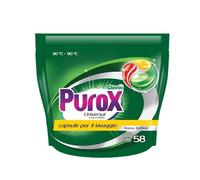 Purox Tricocaps Cápsulas de detergente universales, potente eliminación de manchas, limpieza profunda con frescura duradera, 58 lavados, 58 unidades x 13 gramos, Doypack