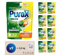 PUROX UNIVERSAL Detergente Lavadora Cápsulas (22 Lavados x9) - para todo tipo de tejidos, elimina manchas, protege colores, totalmente enjuagable, ecológico, Doypack Multipack 9 Unidades