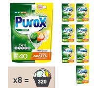 PUROX UNIVERSAL Detergente Lavadora Cápsulas (40 Lavados x8) - para todo tipo de tejidos, elimina manchas, protege colores, totalmente enjuagable, ecológico, Doypack Multipack 8 Unidades