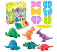 Purphy Herramientas Plastilina, Dinosaurios Juguetes de Arcilla para Niños, 12 Piezas Manualidades para Niños con Moldes y Accesorios, Juegos Niños 3 4 5 6 Años Cumpleaño Regalos