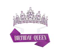 (Purple)1 Set Etiquette Belt Set Letter Printed Long Ribbon Rhinestone Inlay Queen Crown Two-piece Set