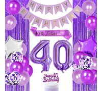 Purple 40th Birthday Decorations for Women 40 Fabulous Party Supplies with Purple Number 40 Balloon Happy 40th Birthday Cake Topper 40 Fabulous Sash Birthday Decorations