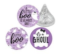 Purple A Little Boo is Almost Due Girl Baby Shower Chocolate Kisses Party Favor Candy Stickers - Halloween Baby Shower, 108 unidades