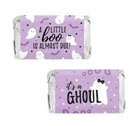 Purple A Little Boo is Almost Due Girl Baby Shower Favors Mini Candy Bar Wrappers - Halloween Baby Shower, 42 unidades