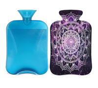 Purple Boho Mandala - Botella de agua caliente con funda, mandala étnico, bolsa de agua caliente de 2 L para aliviar el dolor, cuello suave y hombro, calentador de pies y manos, compresa fría y