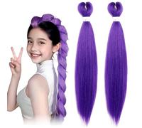 Purple Braiding Hair, 26 Inch Purple Braiding Hair, Pre Stretched Braiding Hair Purple as Rumi Hair Style, for Kids Stage Party Halloween Costume Cosplay (2pcs)