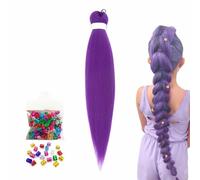 Purple Braiding Hair,Purple Hair Extensions,Pre Stretched Synthetic Braiding Hairextensions for Braids,Purples Hairextensions for Stage Party Halloween Costume Cosplay Wig Props(A)