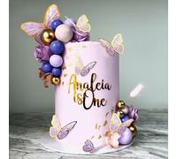 purple butterfly cake decorations with purple pink gold balls cake toppers for babyshower wedding birthday bridal shower party decor