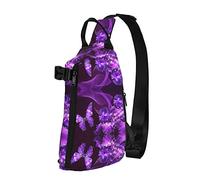 Purple Butterfly Sunset Dolphins Diagonalmente Sling Bag, Crossbody Sling Backpack Shoulder Chest Bag para Mujeres Hombres, Travel Hiking Daypack