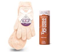 Purple Canyon Calcetines hidratantes y guantes y bálsamo de talón para el cuidado de pies, calcetines y guantes de melocotón infundidos con aloe vera y vitamina E, tratamiento de talón agrietado para