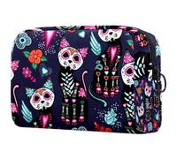 Purple Cat Mexico Helloween - Neceser para mujer, neceser de viaje, bolsa organizadora de maquillaje grande con cremallera, multicolor, 18.5x7.5x13cm/7.3x3x5.1in, Neceser