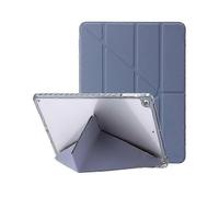 (Purple) Compatible for Air (2013) / Air 2 / 9.7-inch (2017/2018) Leather & Clear Acrylic Origami Tri-fold Stand Tablet Case