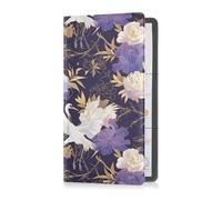 Purple Cranes Flowers White Premium Leather Registration and Insurance Card Holder Truck Accessories for Essential Document, Driver License, Cards