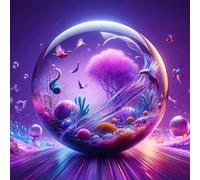 Purple Crystal Ball Diamond Art Kits for Adults,5D Landscape Diamond Painting Kits for Beginner DIY Round Full Drill Embroidery Cross Stitch Diamond Dots Craft for Home Wall Decor Gifts 20x20 cm