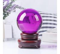 Purple Crystal Ball for Photography,Transparent Crystal Ball Ornaments,Feng Shui Scrying Sphere with Wooden Stand for Home, Office & Halloween Decor,4.7"(12cm)