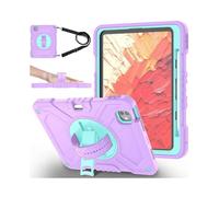 (Purple Cyan, Multicolor) X-Shaped Series for iPad Pro 11 (2024) Kickstand Case Hand Strap Tablet Cover with Shoulder Strap -