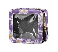 Purple Daisy - Bolsa de maquillaje pequeña transparente para viajes
