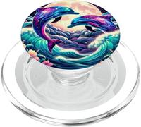 Purple Dolphin Moon Galaxy Pink Blue Dolphins Ocean Wave PopSockets PopGrip para MagSafe