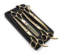 Purple Dragon 7 "4 Juego de tijeras oras para reducir el volumen de pelaje del perro Tijeras de hoja recta x1 curva x2 de entresacar x1 Afiladas Acero inoxidable premium Con estuche