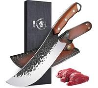 Purple Dragon Cuchillo, Cuchillo de Cocina Forjado a Mano con Funda de Cuero, Ultra Afilado en ATS-34 Full Tang para Cocina