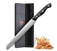 Purple Dragon Cuchillo de Pan de Acero Damas a Ondulada Cuchillo de Pan Cijera con Ncleo VG10 Cuchillo de Tomate con Mancha de Madera para Pan de Levante Baguette y Regalo para Hombres