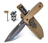 Purple Dragon Cuchillo de supervivencia Khaki con funda Kydex cuchillo para exteriores Full-Tang, hoja fija de acero D2 cuchillo de supervivencia para acampada regalo para hombre