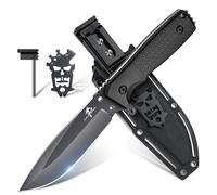 Purple Dragon Cuchillo de supervivencia negro-gris con funda Kydexhoja fija de una sola pieza de acero D2 para acampada, regalo para hombres