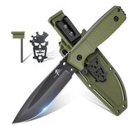 Purple Dragon Cuchillo de supervivencia verde grisáceo con funda Kydex, hoja fija de una sola pieza de acero D2, para acampada, regalo para hombres.