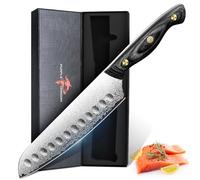 Purple Dragon Cuchillo Santoku de Acero Damasco - Cuchillo de Cocina con Núcleo VG10 y Mango de Madera, Cuchillo de Cocina Forjado a Mano para Carne, Verduras y Pescado, Regalo para Hombres