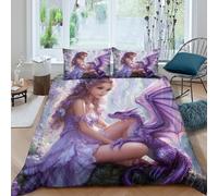 Purple Dragon Fantasy Art Funda de Edredón Juego de Ropa de Cama de 3 Piezas Diseño 3D Purple Dragon fantasía Arte Funda Edredon Incluye Fundas de Almohada Suave for jóvenes King（220x240cm）
