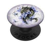 Purple Dragon Flower Butterfly Floral Dragon Design Green PopSockets PopGrip Adhesivo
