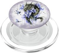 Purple Dragon Flower Butterfly Floral Dragon Design Green PopSockets PopGrip para MagSafe