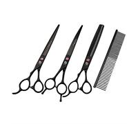 Purple Dragon Tijeras de corte de pelo para perros zurdos de 7 pulgadas y tijeras curvadas y adelgazantes con bolsa, para peluqueros de mascotas o bricolaje familiar (negro)