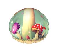 Purple Dream Mushroom Gorro de ducha para mujer, impermeable, reutilizable, con cordón elástico lavable, adecuado para cabello largo y trenzas, ideal para ducharse.