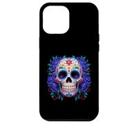 Purple Floral Black Sugar Skull Day of The Dead Mexican Art Carcasa para iPhone 12 Pro MAX