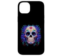 Purple Floral Black Sugar Skull Day of The Dead Mexican Art Carcasa para iPhone 14 Plus