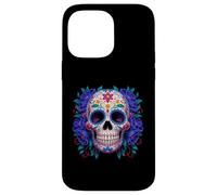 Purple Floral Black Sugar Skull Day of The Dead Mexican Art Carcasa para iPhone 14 Pro MAX