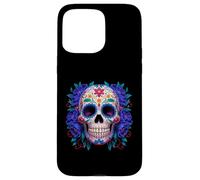 Purple Floral Black Sugar Skull Day of The Dead Mexican Art Carcasa para iPhone 15 Pro MAX