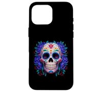 Purple Floral Black Sugar Skull Day of The Dead Mexican Art Carcasa para iPhone 16 Pro MAX