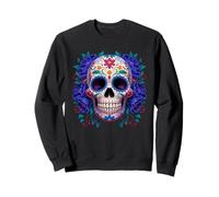 Purple Floral Black Sugar Skull Day of The Dead Mexican Art Sudadera