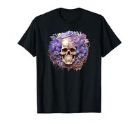 Purple Flower Mexico Skull Graphic For Women Floral Gothic Camiseta
