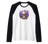 Purple Flower Mexico Skull Graphic For Women Floral Gothic Camiseta Manga Raglan