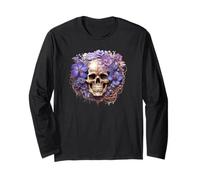 Purple Flower Mexico Skull Graphic For Women Floral Gothic Manga Larga